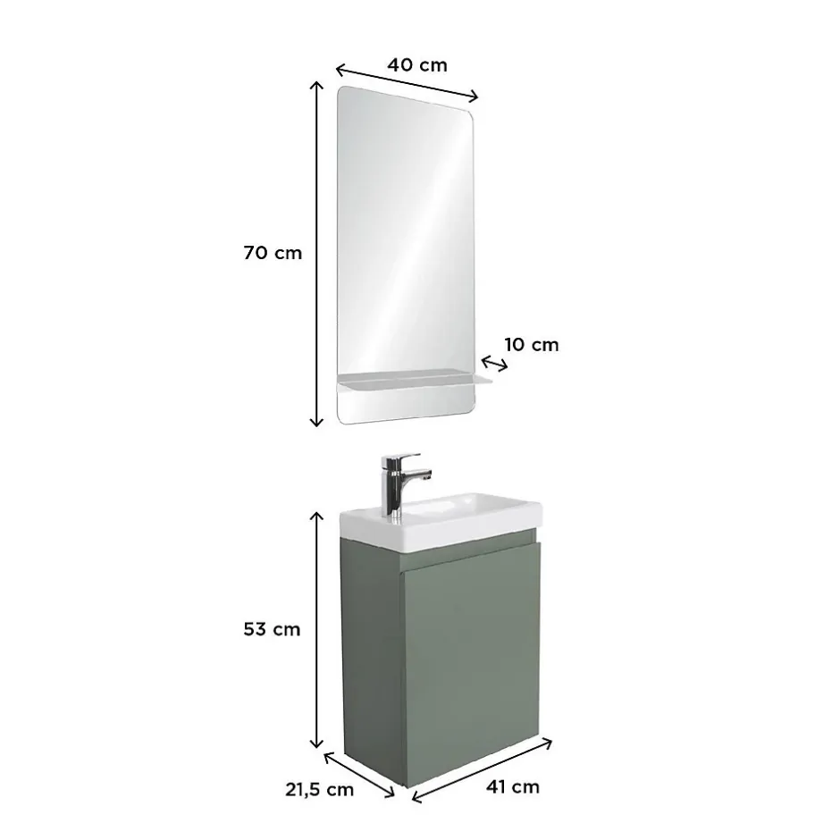 Mob-In Meuble lave-mains LISA + robinet chromé + miroir rectangulaire