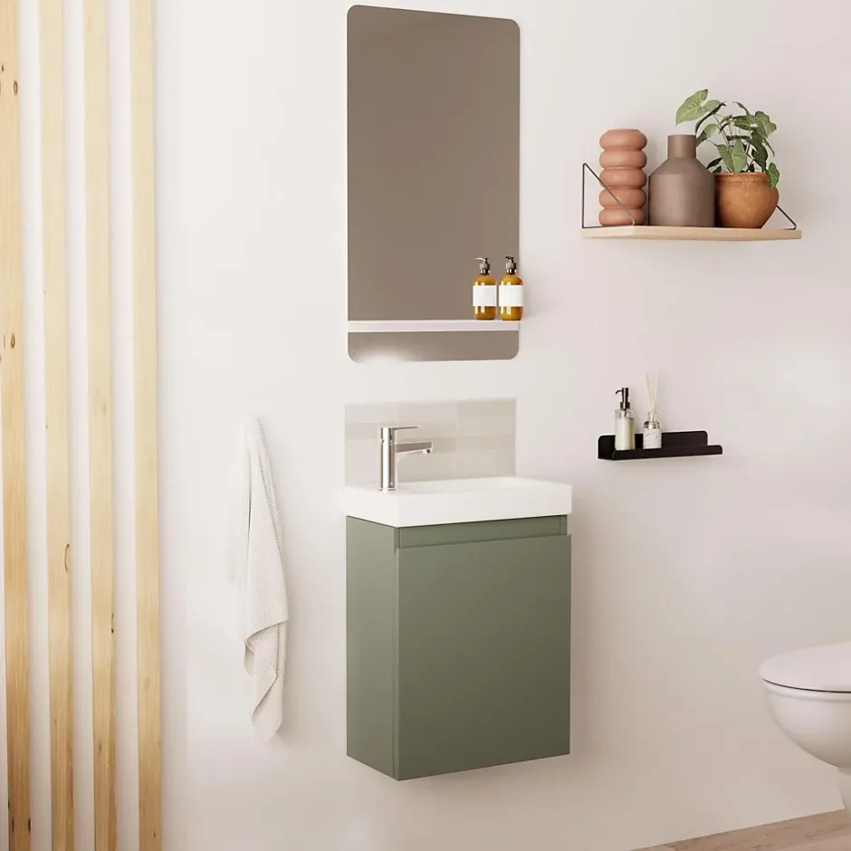 Mob-In Meuble lave-mains LISA + robinet chromé + miroir rectangulaire