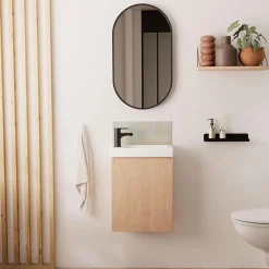 Mob-In Meuble lave-mains LISA + robinet noir + miroir ovale