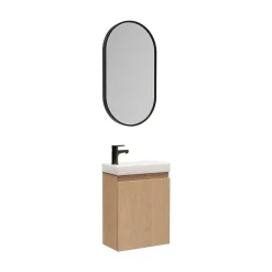 Mob-In Meuble lave-mains LISA + robinet noir + miroir ovale