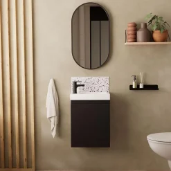 Mob-In Meuble lave-mains LISA + robinet noir + miroir ovale* Lave-Mains