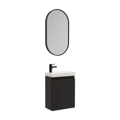 Mob-In Meuble lave-mains LISA + robinet noir + miroir ovale* Lave-Mains