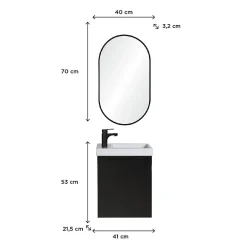 Mob-In Meuble lave-mains LISA + robinet noir + miroir ovale* Lave-Mains