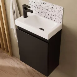 Mob-In Meuble lave-mains LISA + robinet noir + miroir ovale* Lave-Mains