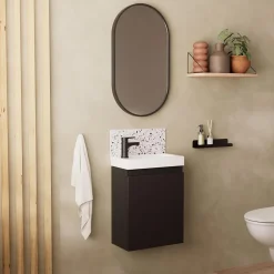 Mob-In Meuble lave-mains LISA + robinet noir + miroir ovale* Lave-Mains