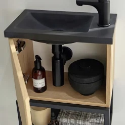 Mob-In Meuble lave-mains NOVA suspendu métal et bois avec vasque en résine 40x50cm