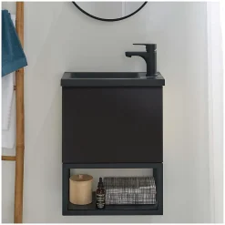 Mob-In Meuble lave-mains NOVA suspendu métal et bois avec vasque en résine 40x50cm* Lave-Mains
