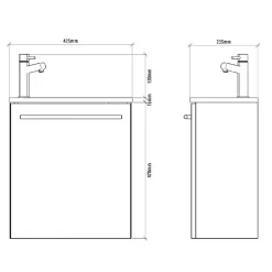 Planète Bain Meuble lave-mains pour wc finition chêne oak équipé d'un lave-mains en solid surface et robinet noir* Lave-Mains