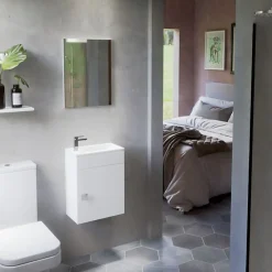 Cuisibane Meuble lave-mains SAFIA avec vasque et miroir - Blanc