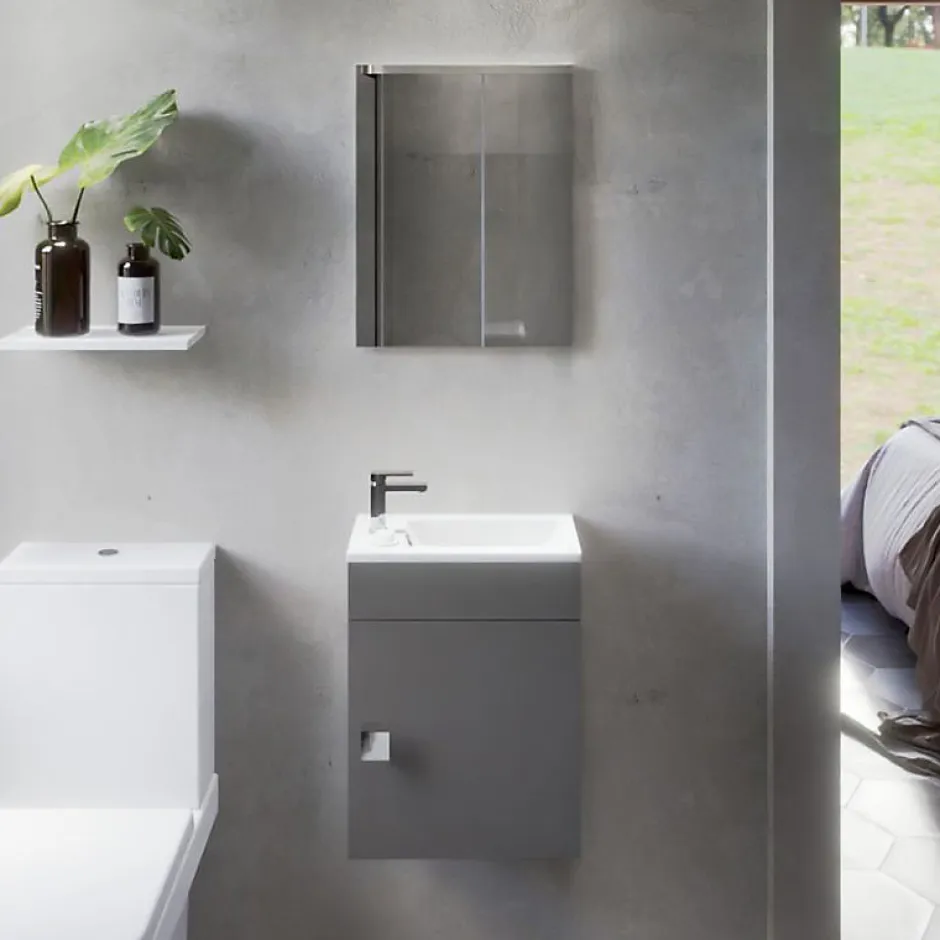 Cuisibane Meuble lave-mains SAFIA avec vasque et miroir - Gris* Lave-Mains