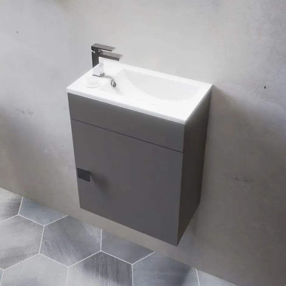 Cuisibane Meuble lave-mains SAFIA avec vasque et miroir - Gris* Lave-Mains