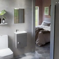 Cuisibane Meuble lave-mains SAFIA avec vasque et miroir - Gris* Lave-Mains