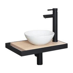Mob-In Meuble lave-mains SOHO avec porte serviette, vasque blanche et robinet