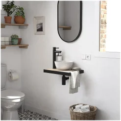 Mob-In Meuble lave-mains SOHO avec porte serviette, vasque blanche et robinet