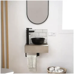 Mob-In Meuble lave-mains SOHO plan épais vasque noire + miroir