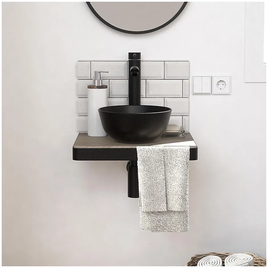 Mob-In Meuble lave-mains SOHO plan fin p-serviette face vasque noire + robinet* Lave-Mains