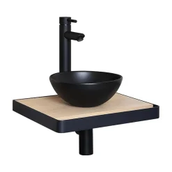 Mob-In Meuble lave-mains SOHO plan fin p-serviette face vasque noire + robinet* Lave-Mains