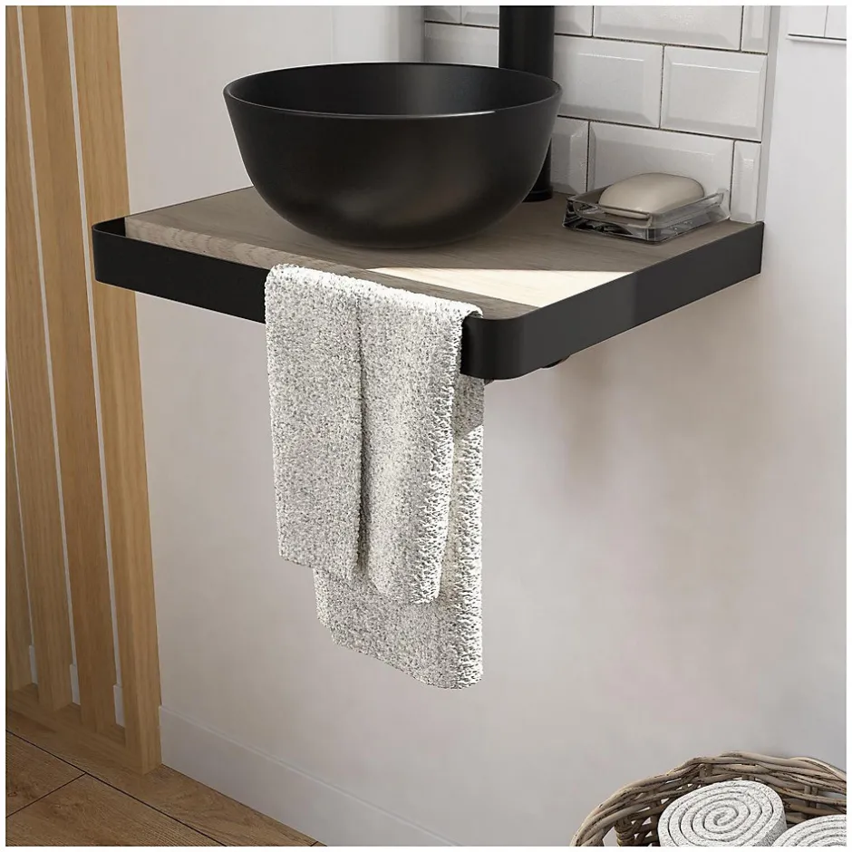 Mob-In Meuble lave-mains SOHO plan fin p-serviette face vasque noire + robinet* Lave-Mains