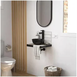Mob-In Meuble lave-mains SOHO plan fin p-serviette face vasque noire + robinet* Lave-Mains