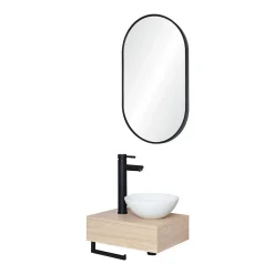 Mob-In Meuble lave-mains SOHO plan épais vasque blanche + robinet + miroir* Meuble De Salle De Bains Faible Profondeur