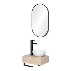 Mob-In Meuble lave-mains SOHO plan épais vasque blanche + robinet + miroir* Meuble De Salle De Bains Faible Profondeur
