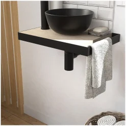 Mob-In Meuble lave-mains SOHO plan fin p-serviette côté vasque noire + robinet
