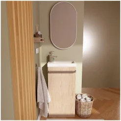 Mob-In Meuble lave-mains sur pieds JOHANN décor chêne + vasque + miroir* Meuble De Salle De Bains Faible Profondeur|Meuble Wc
