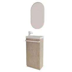 Mob-In Meuble lave-mains sur pieds JOHANN décor chêne + vasque + miroir* Meuble De Salle De Bains Faible Profondeur|Meuble Wc