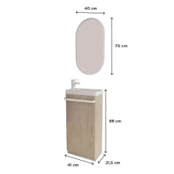 Mob-In Meuble lave-mains sur pieds JOHANN décor chêne + vasque + robinet + miroir