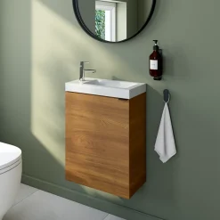 GoodHome Meuble lave-mains suspendu effet noyer l.44 cm Imandra + plan vasque blanc céramique Nira,* Lave-Mains