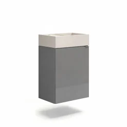 Meuble lave-mains suspendu gris brillant l.44 cm Imandra + plan vasque béton beige moucheté, GoodHome