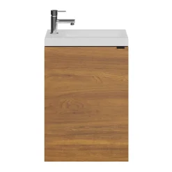 GoodHome Meuble lave-mains suspendu effet noyer l.44 cm Imandra + plan vasque blanc résine Beni,* Lave-Mains|Meuble De Salle De Bains Faible Profondeur