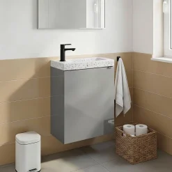 Meuble lave-mains suspendu gris brillant l.44 cm Imandra + plan vasque terrazzo, GoodHome