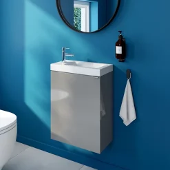 GoodHome Meuble lave-mains suspendu gris brillant l.44 cm Imandra + plan vasque blanc céramique Nira,