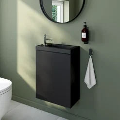 GoodHome Meuble lave-mains suspendu noir mat l.44 cm Imandra + plan vasque noir résine Beni,* Lave-Mains