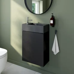 Homesight Meuble lave-mains suspendu noir mat l.44 cm Imandra + plan vasque béton gris, GoodHome* Lave-Mains