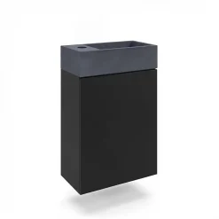 Homesight Meuble lave-mains suspendu noir mat l.44 cm Imandra + plan vasque béton gris, GoodHome* Lave-Mains