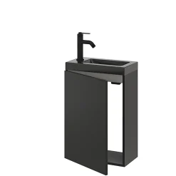 GoodHome Meuble lave-mains suspendu noir mat l.44 cm Imandra + plan vasque noir céramique Nira,* Lave-Mains