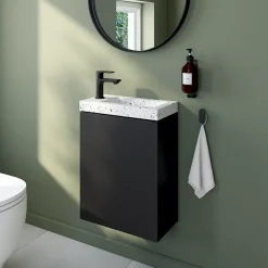 Homesight Meuble lave-mains suspendu noir mat l.44 cm Imandra + plan vasque terrazzo, GoodHome* Lave-Mains