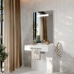 Cuisibane Meuble LEA 70 cm avec plan vasque et miroir LED ELEG Plus ht105* Ensemble Meuble De Salle De Bains
