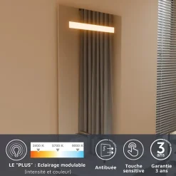 Cuisibane Meuble LEA 70 cm avec plan vasque et miroir LED ELEG Plus ht105* Ensemble Meuble De Salle De Bains