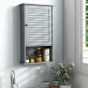 Giantex Meuble Mural de Salle de Bain, avec Etagère Réglable,avec Porte Persienne et 1 Etagère Ouverte, 42x17x70cm (Gris)