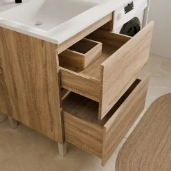 Cuisibane Meuble pour lave-linge IDEA, plan vasque déportée 124 cm x 65 cm- Bois- Vasque à gauche* Meuble Vasque
