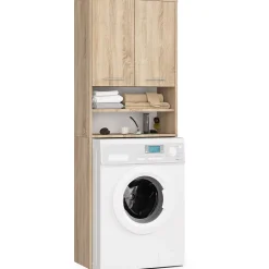 Akord Furniture Factory Meuble pour machine à laver AKORD FIN Chêne Sonoma 64 cm 2 portes façade Chêne Sonoma 4 étagères 64x30x180 cm* Rangement Buanderie|Meuble De Salle De Bains Faible Profondeur