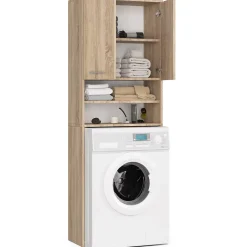 Akord Furniture Factory Meuble pour machine à laver AKORD FIN Chêne Sonoma 64 cm 2 portes façade Chêne Sonoma 4 étagères 64x30x180 cm* Rangement Buanderie|Meuble De Salle De Bains Faible Profondeur