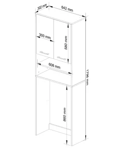 Akord Furniture Factory Meuble pour machine à laver AKORD FIN Chêne Sonoma 64 cm 2 portes façade Chêne Sonoma 4 étagères 64x30x180 cm* Rangement Buanderie|Meuble De Salle De Bains Faible Profondeur