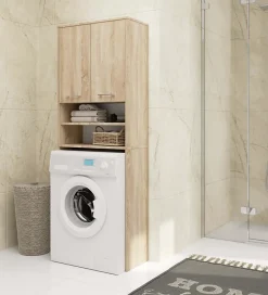 Akord Furniture Factory Meuble pour machine à laver AKORD FIN Chêne Sonoma 64 cm 2 portes façade Chêne Sonoma 4 étagères 64x30x180 cm* Rangement Buanderie|Meuble De Salle De Bains Faible Profondeur