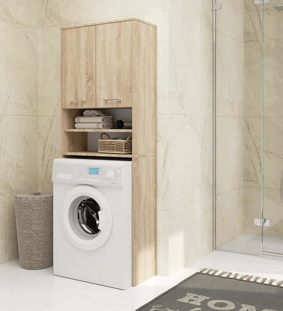 Akord Furniture Factory Meuble pour machine à laver AKORD FIN Chêne Sonoma 64 cm 2 portes façade Chêne Sonoma 4 étagères 64x30x180 cm* Rangement Buanderie|Meuble De Salle De Bains Faible Profondeur