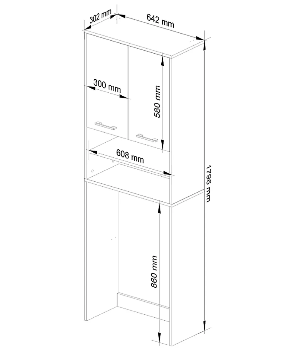Akord Furniture Factory Meuble pour machine à laver AKORD FIN Blanche 64 cm 2 portes façade Chêne Sonoma 4 étagères 64x30x180 cm