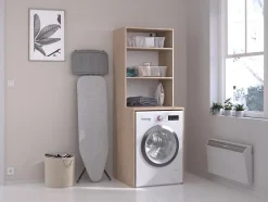 Vente-unique Meuble pour machine à laver avec étagères - Naturel clair - L65 x H184 cm - ERKANO